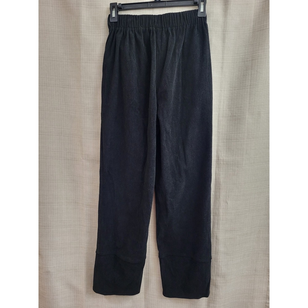 Emery Rose Black Corduroy Pants Elastic Waist Tulip Hem Straight Leg Small - Picture 2 of 6